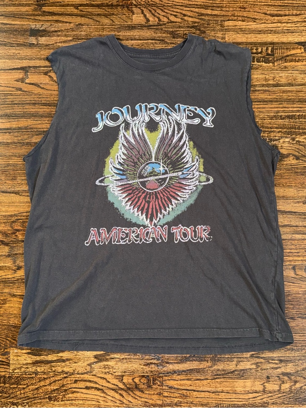 Vintage Lucky Brand Cuttoff Sleeveless Shirt Journey Band “American Tour” Sz XL